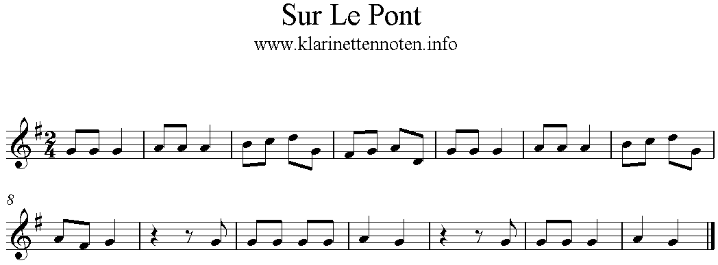 Sur Le Pont, Freesheet Music, G-Major, Clarinet